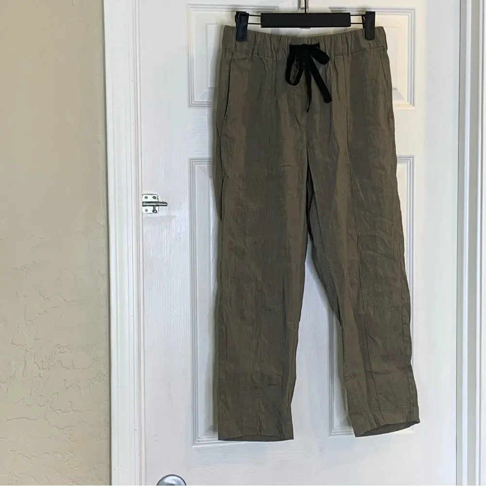 Aritzia Babaton Errol Crop Day Linen Blend Pants‎ Size Small Drawstring Pockets